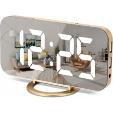 Digitalna budilka Sham, 7-palčna LED budilka z ogledalom, USB, Zlato