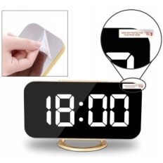 Digitale wekker Sham, 7-inch LED-wekker met spiegel, USB, Golden