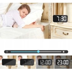 Sham Digital despertador, 7 polegadas LED despertador com espelho, usb, dourado