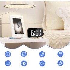 Digitalni alarmni sat sham, 7-inčni LED budićni sat s ogledalom, USB, Zlatna