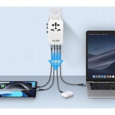 Universele adapter over de hele wereld UOUCOO 100 W, 3USB-C PD & 1USB-A QC