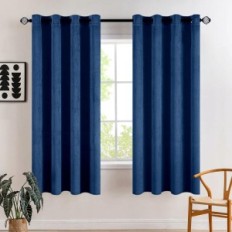Cortina de terciopelo corta de Miulee 145x140cm, conjunto de 2 piezas azul oscuro