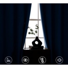 Kort miulee sammet gardin 145x140cm, uppsättning av 2 stycken mörkblå