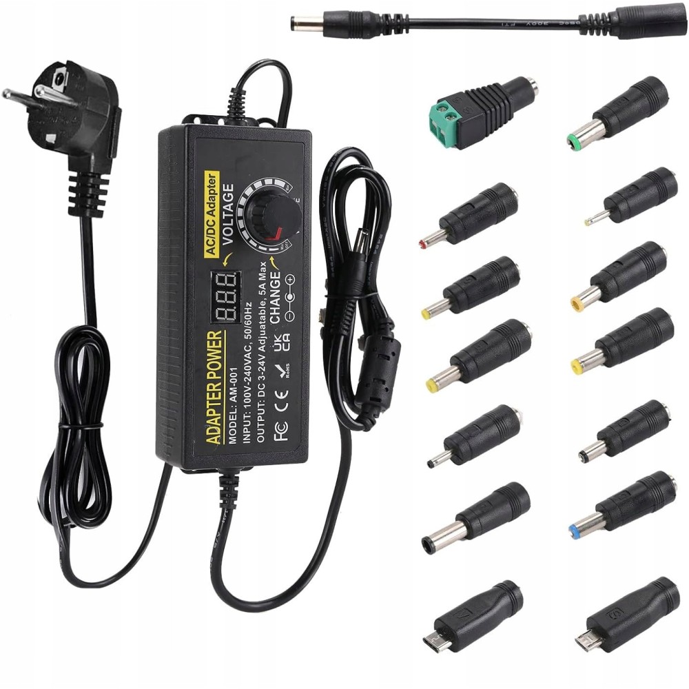 AUPLF 3V-24V, 5A, 120 W, 100V-240 V AC-adapter met 14 adapters