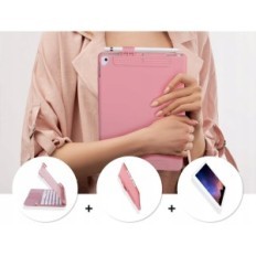 Case Synchro iPad 9 8 con tastiera tedesca Qwertz e stilo, rosa