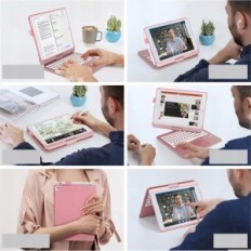 Case Synchro iPad 9 8 med tysk Qwertz og Stylus Keyboard, Pink