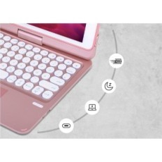 Case Synchro iPad 9 8 med tysk Qwertz og Stylus Keyboard, Pink