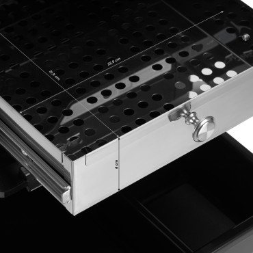 Gabbiano hairdresser's helper with UV sterilizer 68UV black — close-up of the drawer