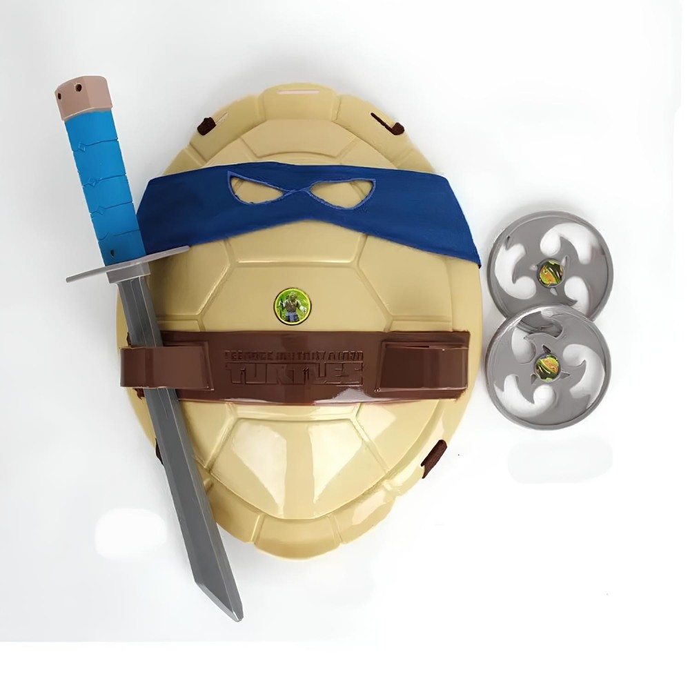 Sett med interaktive ninja leonardo skilpadder sett med våpen, rustning og shurikenes