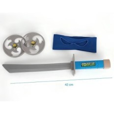 Conjunto de tartarugas interativas ninja leonardo definido com armas, armaduras e shurikenes