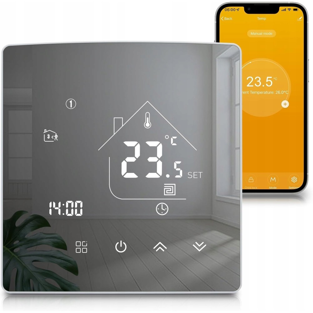 Thermostat Tgr85WiFi Bek pour le chauffage de sol Wi-Fi, monté sur mur