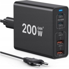 SCCVE HNT-PD1306 200W AC-adapter, 2xUSB-A, 3XUSB-C, zwart