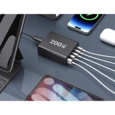 Sccvee HNT-PD1306 200W AC Adapter, 2xUSB-A, 3XUSB-C, Sort