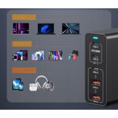 SCCVEE HNT-PD1306 200W AC adaptér, 2xUSB-A, 3xUSB-C, černá