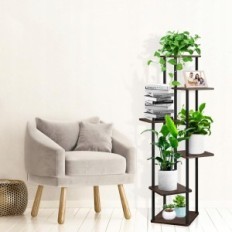Rack en plantas de 6 niveles yocomey 134 cm, metal, roble negro