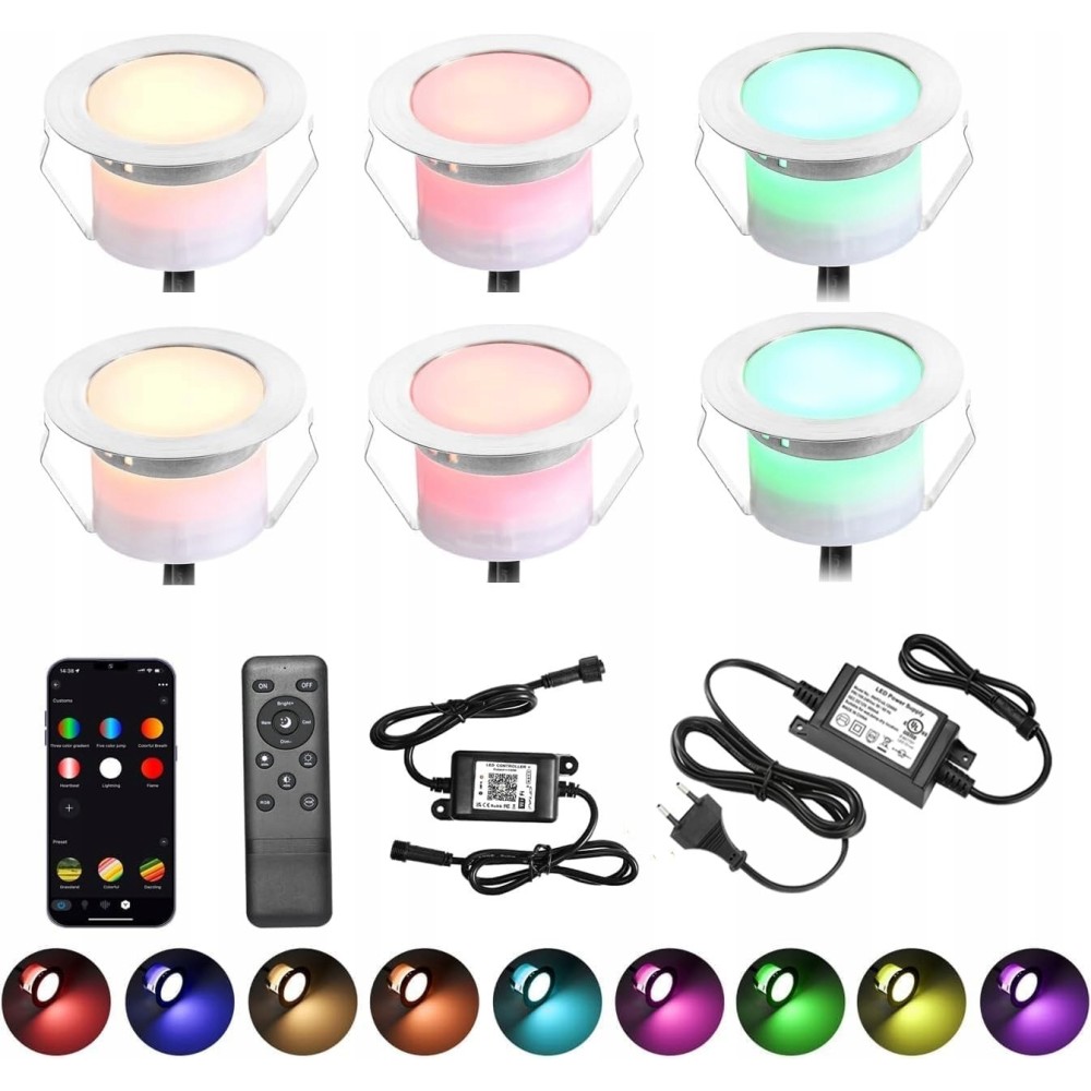 Lampade da terra a LED per Indarun, 45 mm, RGBW, DC12V IP67, 6 PCS.