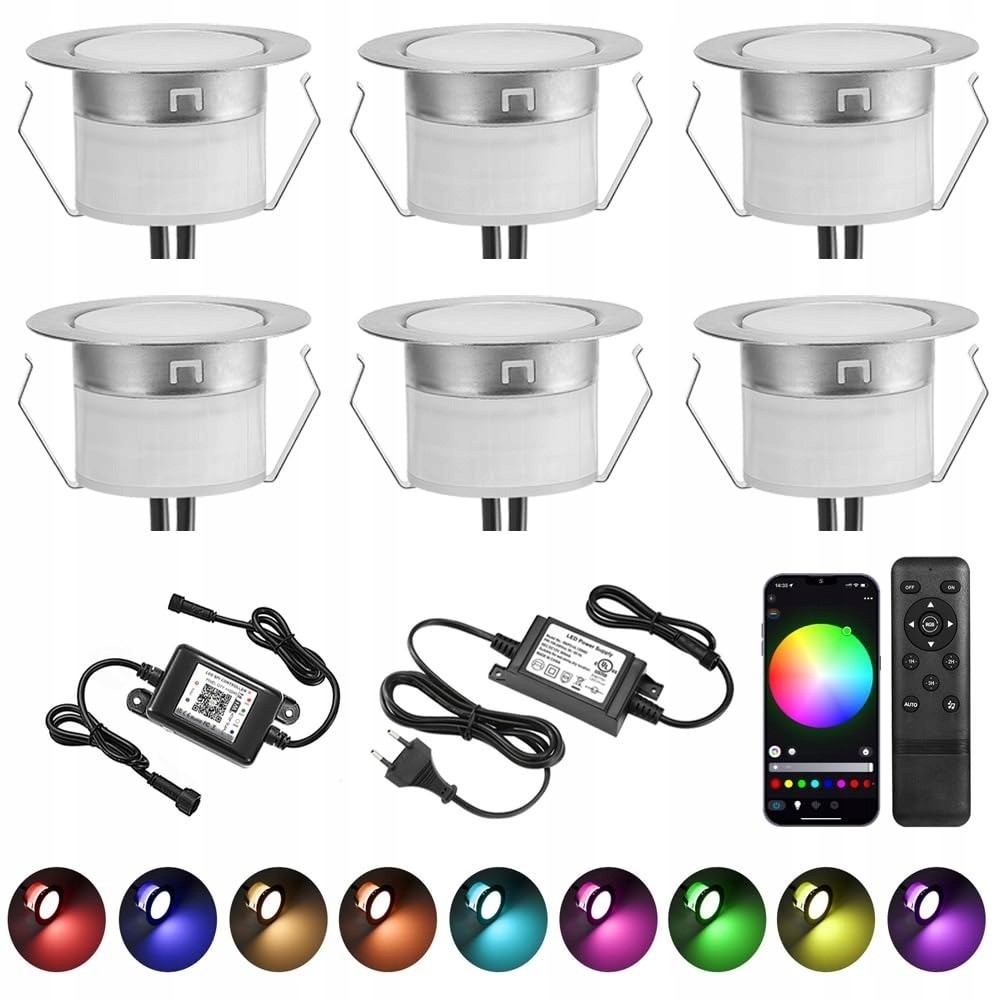 Talne svetilke za vgradnjo InDarun WiFi, DC12V, RGB, 45 mm, IP67, 6 kosov.