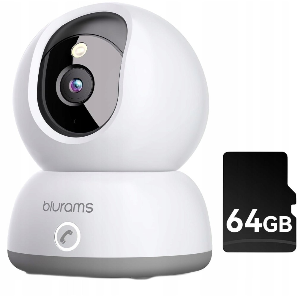 Innerkamera Blurams Wi-Fi 2K + 64G MicroSD, nattesyn, 360 ° rotasjon
