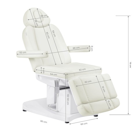 Elektrisk kosmetisk stol Azzurro 708a 4 motorer vit — sidosida