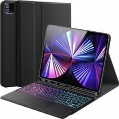 Earto Taske med Qwertz Keyboard til iPad Pro 12,9, 7 Farve Baggrundsbelysning, Sort