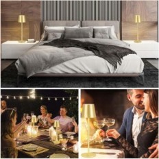 Lâmpada de mesa LED sem fio Zoeger 3000K, USB-C, IP54, Ouro