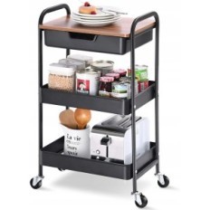 Carrello da cucina KINGRACK WKUK830549-B, 3 Livello con Top, Metal