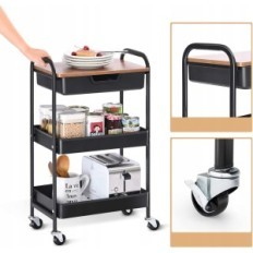 Carrello da cucina KINGRACK WKUK830549-B, 3 Livello con Top, Metal