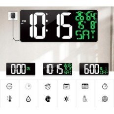 Relógio de parede digital XRexs com controle remoto, 43 x 17,8 cm