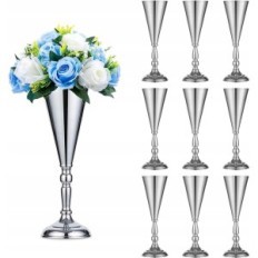 Vaas op bloemen Sziqiqi Metal 36 cm, zilver, set van 10 stuks.