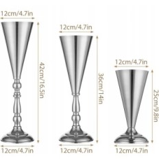 Vāze uz ziediem Sziqiqi metāla 36 cm, sudrabs, komplekts 10 gab.