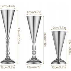 Vāze uz ziediem Sziqiqi metāla 36 cm, sudrabs, komplekts 10 gab.