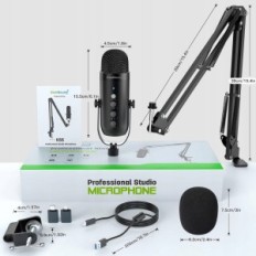 Microfono USB Zealsound K66S, kit PC podcast