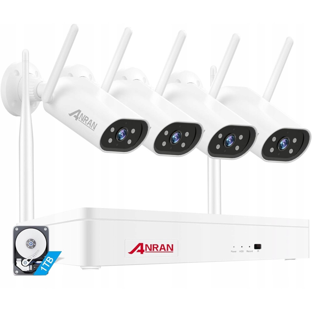 Sikkerhetskamera Angran 2K HD 3MP, Wi-Fi med 4 x 3 MP kameraer, opptil 30 m