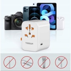 Tessan USB C 30W adapter, 4xUSB og 1XUSB-C, Universal på farten