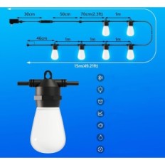 LED-lys Diivoo, 15m med Bluetooth, IP65-applikasjon, vanntett