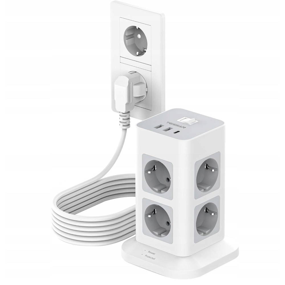 Tessan 8 Zásuvky 3m 2 USB 1 USB C Przewrawczący Przątwa 2 3600W