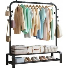 Clothes hanger Smilovia qy0016, with 6 hooks 2 shoes for shoes, black