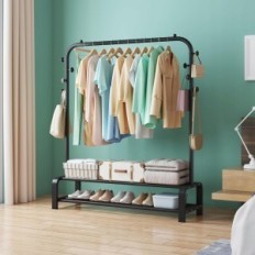 Oblačila Hanger Smilovia QY0016, s 6 kljuki 2 čevlji za čevlje, črno