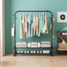 Oblačila Hanger Smilovia QY0016, s 6 kljuki 2 čevlji za čevlje, črno