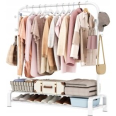 Clothes hanger Smilovii qy0016, with 6 hooks, 2 shelves for shoes, white