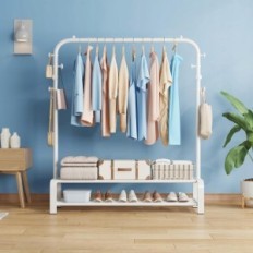 Kleerhanger Smilovii QY0016, met 6 haken, 2 planken voor schoenen, wit