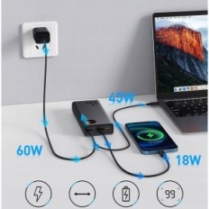 Teljesítménybank Baseus 65W 20000mAh USB C LED kijelzővel fekete