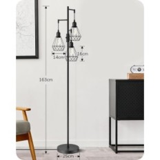 Lampe debout pour le salon édishine, 163 cm, noir avec ampoule E27, 3 cages