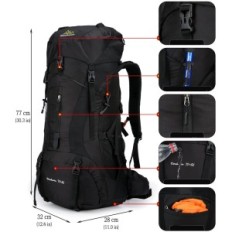 Camping Backpack Doshwin 70L + 5L con impermeabile, nero