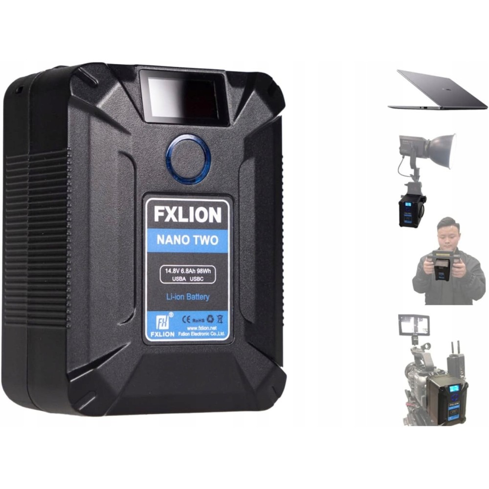 Ricaricabile 98Wh V-Mount / V-Lock Tipo C D-tap USB A Micro USB FxLion Nano Tipo