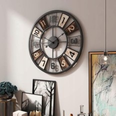 Horloge murale grosse ronde en métal silencieux vintage Ø 60cm Yumyolk