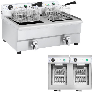 Fryer πετρελαίου διπλού θαλάμου με 230V 2x16L βρύσες