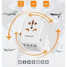 Travel Adapter Tessan 3xusb og 2xusb-C, TS-636DT