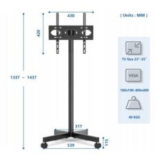 RFIVER riteņu bāze TV 23-55 '' līdz 40 kg, VESA 400x400mm