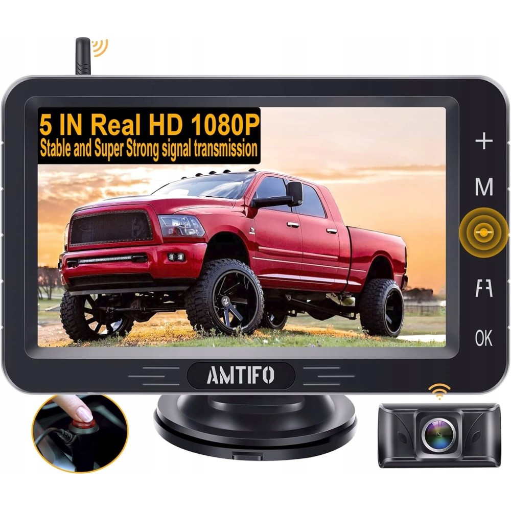 AMTIFO A6 omkeercamera, draadloze HD-camera met 5 '', IP69-scherm
